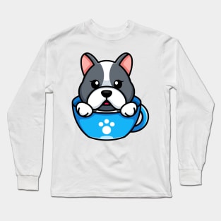 Cute dog on cup coffee cartoon Long Sleeve T-Shirt